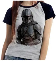 Baby look blusa feminina ou Camiseta Mandalorian armadura star wars - Foto 3
