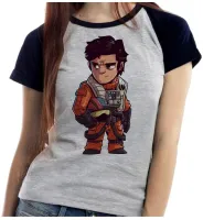 Baby look blusa feminina ou Camiseta Star wars piloto Poe Dameron - Foto 3
