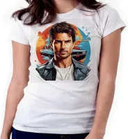 Baby look blusa feminina ou Camiseta Tom cruise top gun ator piloto carro - Foto 3