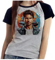 Baby look blusa feminina ou Camiseta Tom cruise top gun ator piloto carro - Foto 4