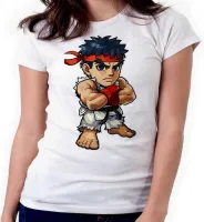 Baby look blusa feminina ou Camiseta Ryu Karate Street Fighter jogo antigo - Foto 3