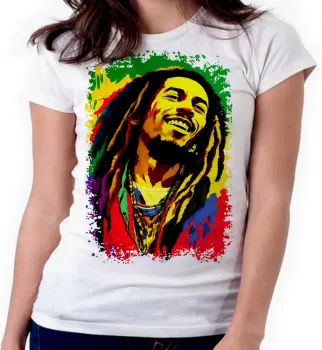 Baby look blusa feminina ou Camiseta Bob Marley colorido reggae - Foto 2