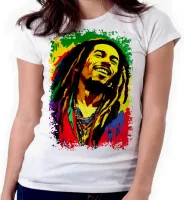 Baby look blusa feminina ou Camiseta Bob Marley colorido reggae - Foto 2