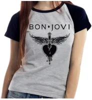Baby look blusa feminina ou Camiseta Bon Jovi banda rock antiga - Foto 3