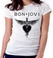 Baby look blusa feminina ou Camiseta Bon Jovi banda rock antiga - Foto 4
