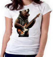 Baby look blusa feminina ou Camiseta contra baixo urso rock bear - Foto 3