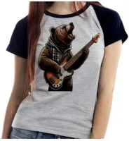 Baby look blusa feminina ou Camiseta contra baixo urso rock bear - Foto 4