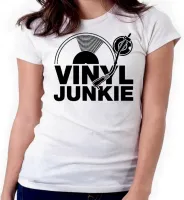 Baby look blusa feminina ou Camiseta Dj musica vinil Junkie Hip Hop Dance Trance - Foto 3