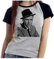 Baby look blusa feminina ou Camiseta frank Sinatra cantor chapeu - Foto 4