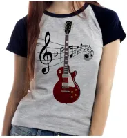 Baby look blusa feminina ou Camiseta Guitarra contra baixo musica - Foto 4