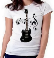 Baby look blusa feminina ou Camiseta Guitarra preta black musica - Foto 3