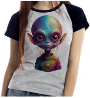 Baby look blusa feminina ou Camiseta Alien et ovni colorido varginha - Foto 4