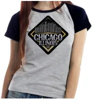 Baby look blusa feminina ou Camiseta Chicago illinois Lembrança - Foto 4