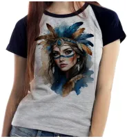 Baby look blusa feminina ou Camiseta India indigena apache indio - Foto 3