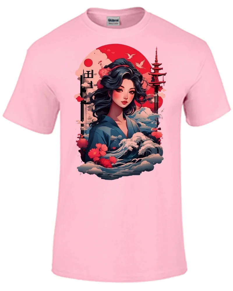 Baby look blusa feminina ou Camiseta Japonesa Japão gueixa mulher artista Imagem