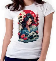Baby look blusa feminina ou Camiseta Japonesa Japão gueixa mulher artista - Foto 2