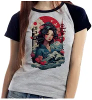 Baby look blusa feminina ou Camiseta Japonesa Japão gueixa mulher artista - Foto 4