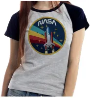 Baby look blusa feminina ou Camiseta Nasa Vintage foguete - Foto 3