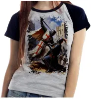 Baby look blusa feminina ou Camiseta templario cavaleiro cruzadas - Foto 3