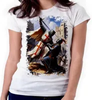Baby look blusa feminina ou Camiseta templario cavaleiro cruzadas - Foto 4