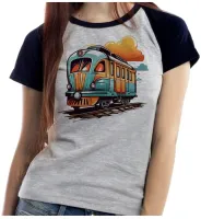 Baby look blusa feminina ou Camiseta trem colorido trensurb - Foto 4
