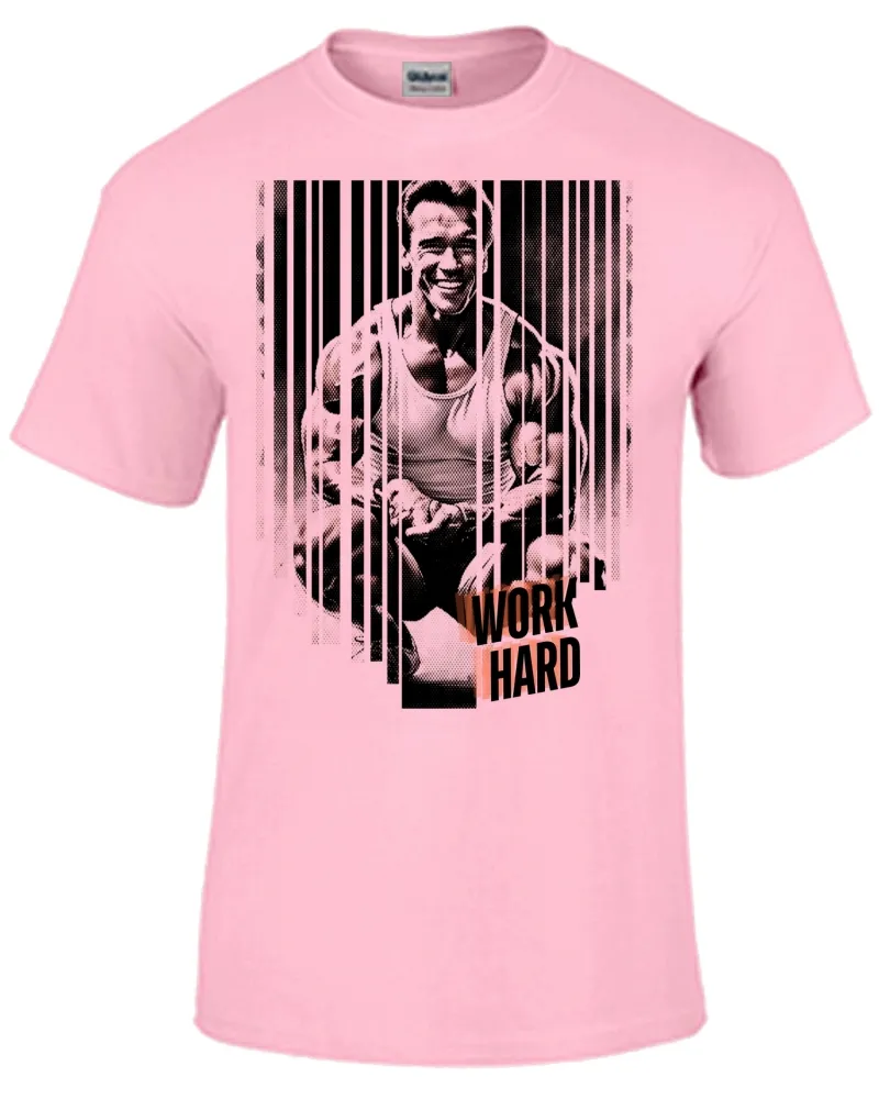 Baby look blusa feminina ou Camiseta arnold schwarzenegger ator work hard croos fit academia maromba Imagem