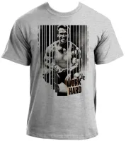 Baby look blusa feminina ou Camiseta arnold schwarzenegger ator work hard croos fit academia maromba - Foto 2