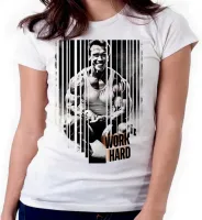 Baby look blusa feminina ou Camiseta arnold schwarzenegger ator work hard croos fit academia maromba - Foto 4