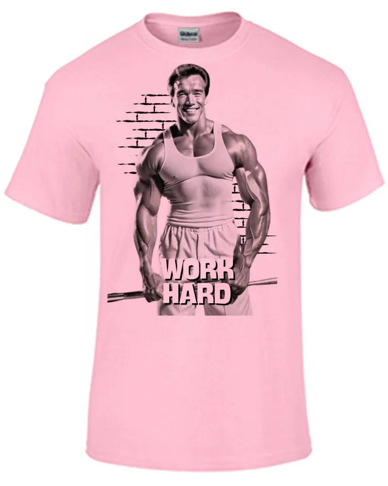 Baby look blusa feminina ou Camiseta arnold schwarzenegger work hard croos fit academia maromba