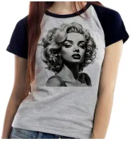Baby look blusa feminina ou Camiseta marilyn monroe preto e branco - Foto 4