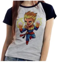 Baby look blusa feminina ou Camiseta Capitã Marvel heroi vingadores feminina - Foto 4