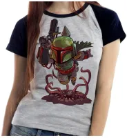 Baby look blusa feminina ou Camiseta boba fett star wars vilão - Foto 3