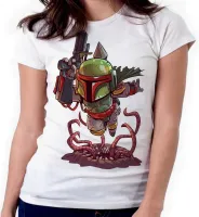 Baby look blusa feminina ou Camiseta boba fett star wars vilão - Foto 4