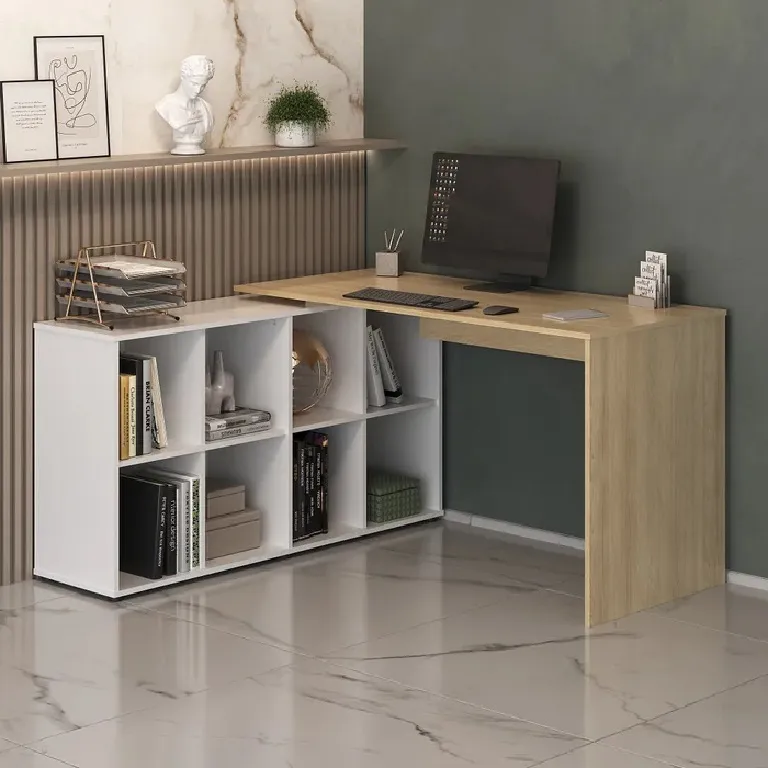 Escrivaninha 1400 Conjugada com Balcão com Nichos Nero