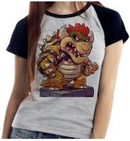 Baby look blusa feminina ou Camiseta Bowser Mario bros vilão dinossauro - Foto 3