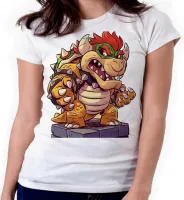 Baby look blusa feminina ou Camiseta Bowser Mario bros vilão dinossauro - Foto 4