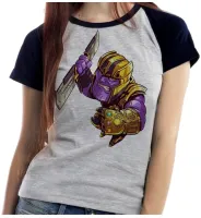 Baby look blusa feminina ou Camiseta Thanos vilão vingadores espada - Foto 4