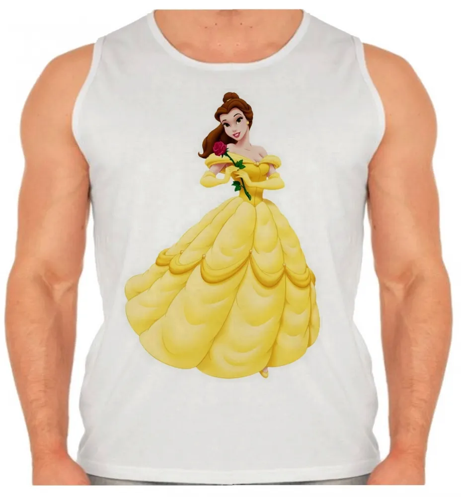 Camiseta Regata adulto ou infantil Bela ea fera princesa da Disney