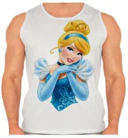 Camiseta Regata adulto ou infantil Cinderela princesa vestido azul - Foto 2