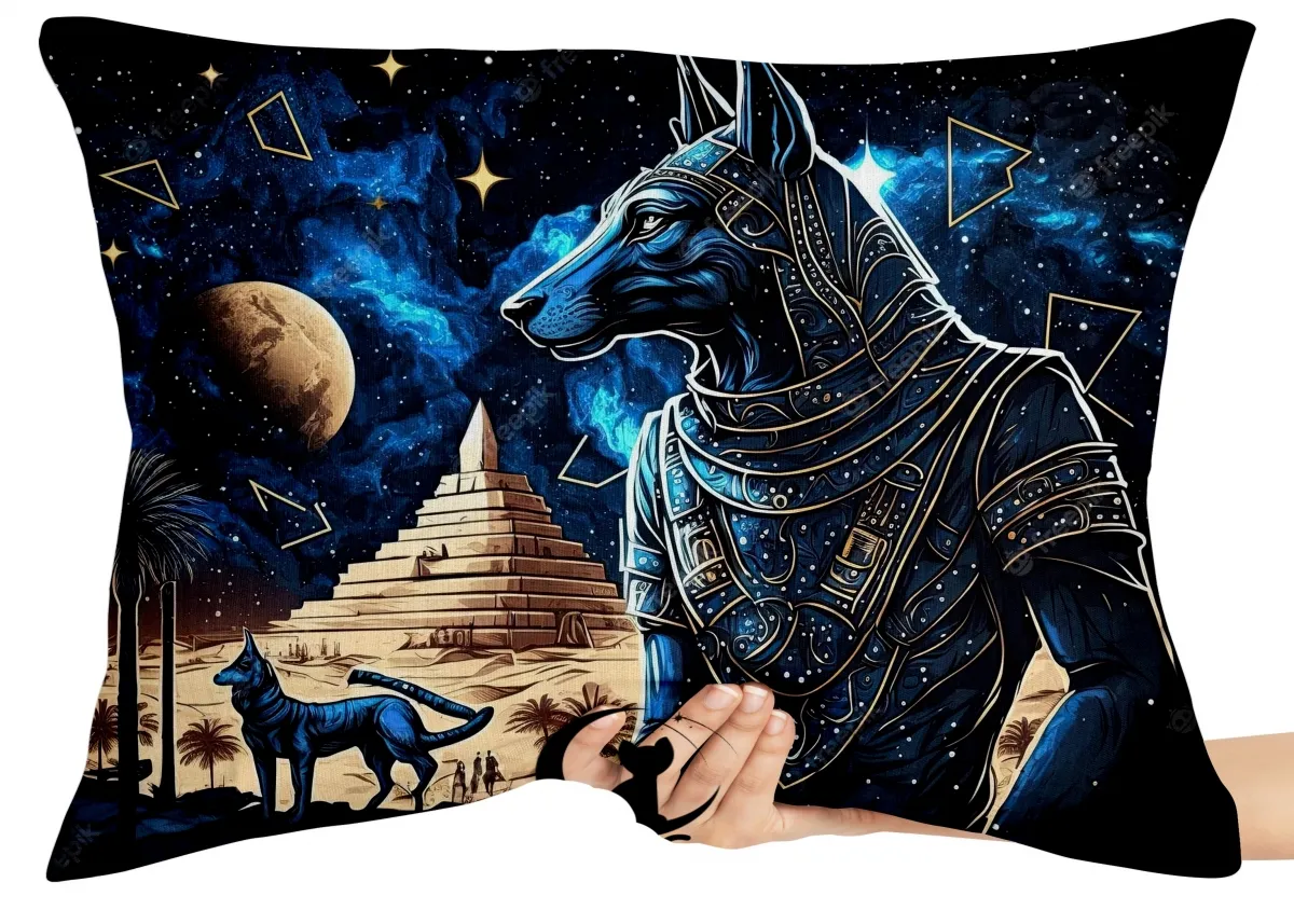 Almofada Gigante para sofá puff sala Anubis pirâmide Egito Imagem