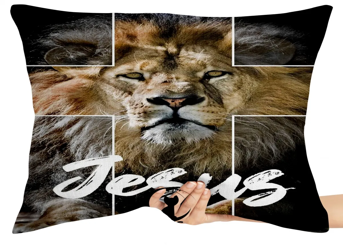 Almofada Gigante para sofá puff sala Jesus leão cruz Imagem
