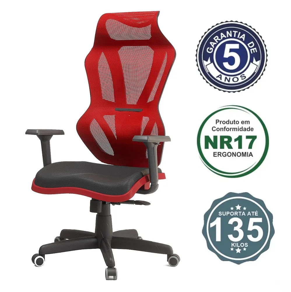 Poltrona Gamer Vizon DZ  Tela Square Color Mecanismo Relax com Base Giratória e Braços Reguláveis 3D Imagem