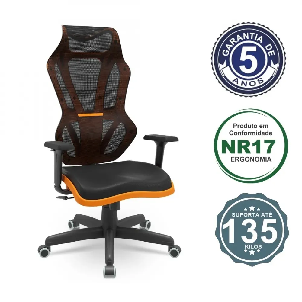 Poltrona Gamer Vizon DZ  Tela Square cor Preta  Mecanismo Relax com Braços Reguláveis 3D