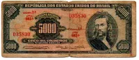 C058 - 5000 Cruzeiros - 1° Estampa - Série 663 - Tiradentes - Data: 1964 - UTG - C/ Rasgo