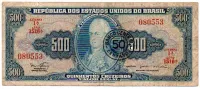 C119 - 50 Centavos (Sobre 500 Cruzeiros) - 1° Estampa - Série 1516 - D. João VI - Data: 1967 - R - C/ Furo