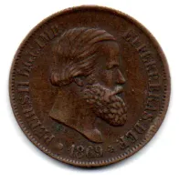1869 - 20 Réis - Com Ponto (Rs.) - Moeda Brasil Império
