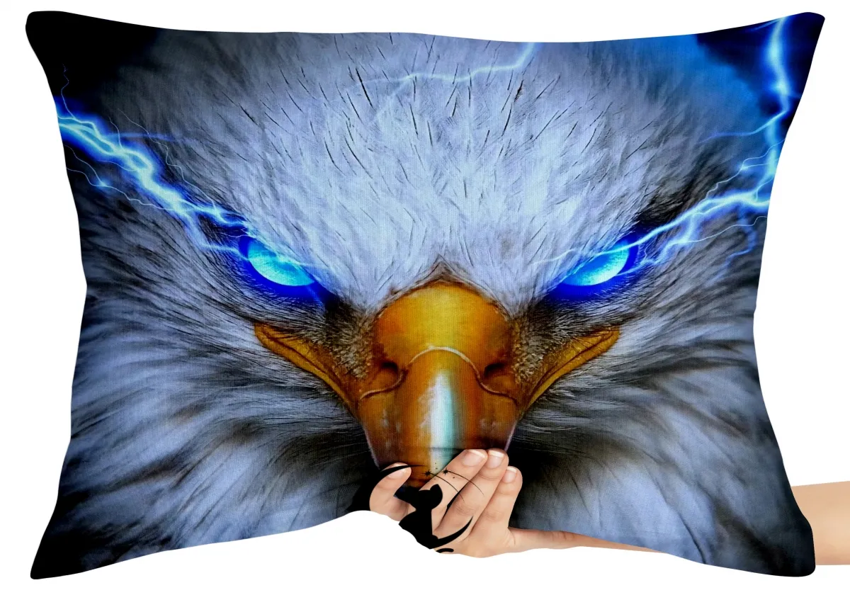Almofada Gigante para sofá puff sala Águia olhos azuis raio