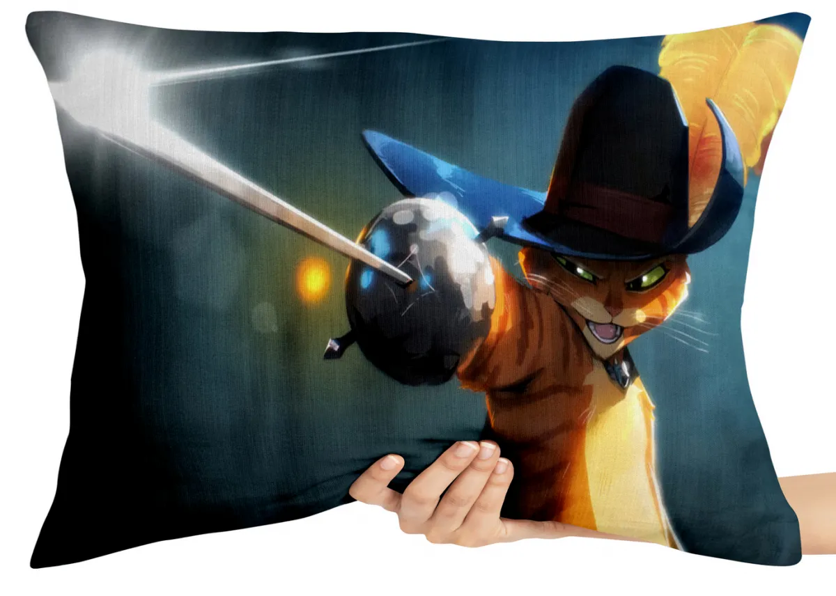 Almofada Gigante para sofá puff sala Gato de Botas lutando morte
