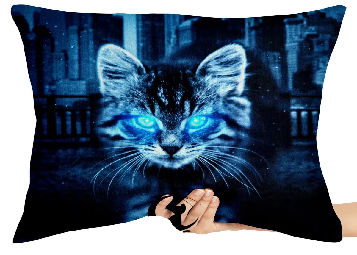 Almofada Gigante para sofá puff sala Gato olhos azuis Imagem