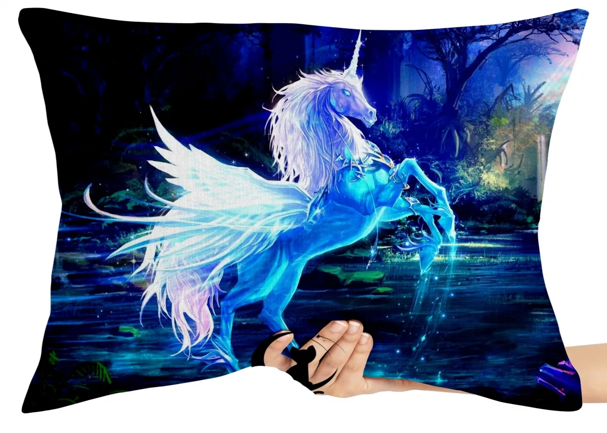 Almofada Gigante para sofá puff sala Pegasus azul unicórnio
